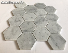 Honed 3*3 inch white marble hexagon carrara marble mosaic XCM10