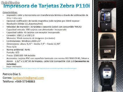 Impresora de tarjetas de identificación y comerciales pvc marca Zebra P110i