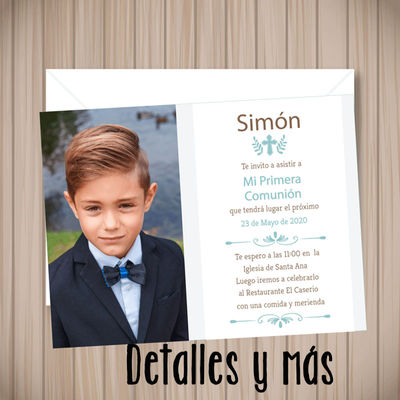 Invitación de comunión con foto modelo Simón. Invitaciones para comunión