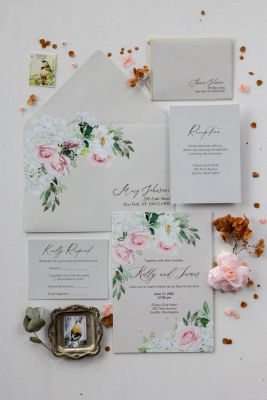 Invitaciones de boda en vidrio o acrílico con peonías blancas y rosas - GL15