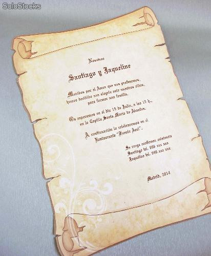 pulgar Una vez más Justicia Invitaciones de boda pergamino medieval. Impresión gratis barato