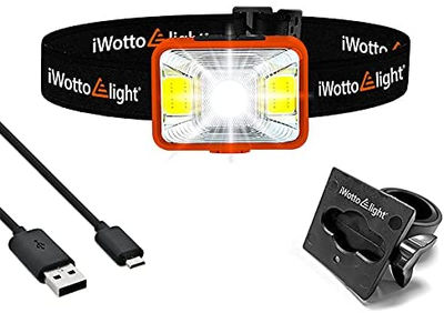 iWotto E Light Linterna Frontal LED USB Recargable con Cinta Ajustable y Soporte