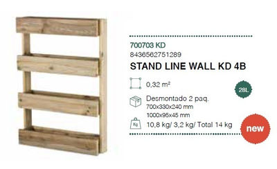 Jardinera stand line wall kd 4B 70x16,4x100 cm 28 Litros (Desmontado) hortalia - Foto 5