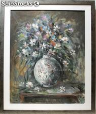 Jarron con margaritas | Pinturas de flores en óleo sobre lienzo