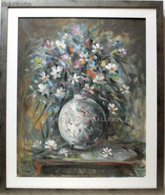 Jarron con margaritas | Pinturas de flores en óleo sobre lienzo