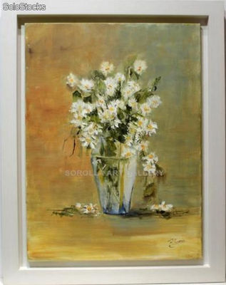 Jarron de margaritas | Pinturas de flores en óleo sobre lienzo