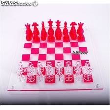 Jogo de xadrez e fúcsia plexiglass transparente