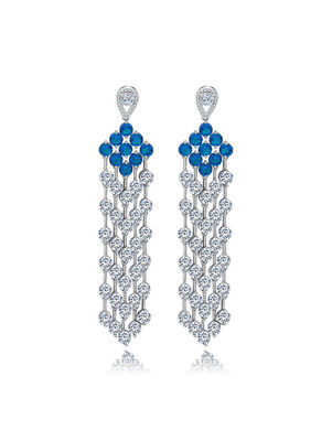Joyería fina de lujo azul zircon cúbico diamante borlas pendientes de araña