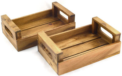 Juego de 2 Cestas paneras - Panera rectangular de madera - Cestas para pan - Foto 4