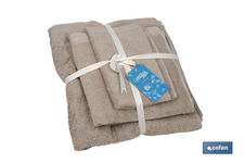 Juego de 3 toallas en color beige con 580 gr/m2 | Gama Abisinia | Set de toallas