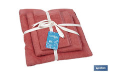 Juego de 3 toallas en color coral con 580 gr/m2 | Gama Jamaica | Set de toallas