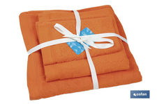 Juego de 3 toallas en color naranja (orange) con 580 gr/m2 | Gama Amanecer | Set