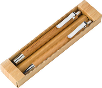 Juego de portaminas y bolígrafo de bambú en caja cartón - Foto 2