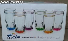 juego de Vasos Turín, 6 vasos con fondo de color, lote 450 juegos