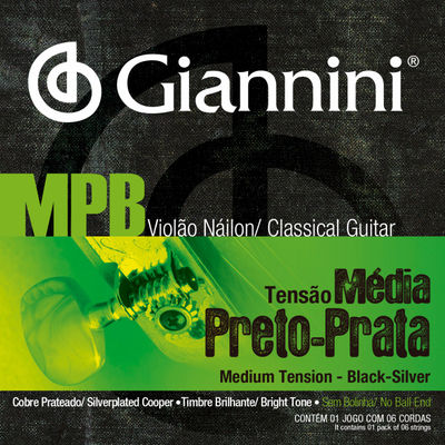 Kit 12 Encordoamentos Violão Clássico Giannini MPB GENWBS Preto Prata - Foto 2