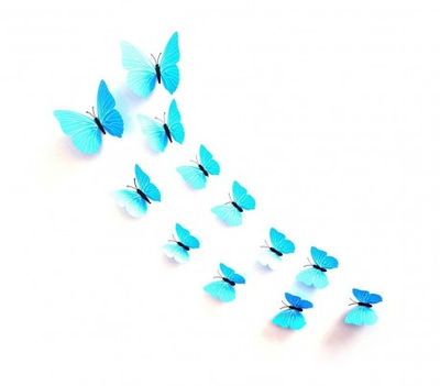 Kit 12 mariposas 3D adhesivas para pared new colors - Decoración Azul claro