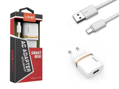 Kit 2 en 1 blanc chargeur secteur 1A et câble de chargement micro USB