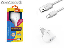 Kit 2en1 blanc chargeur secteur 2.1A et câble de chargement micro USB