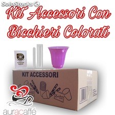 Kit Accessori caffè - 150 Bustine di Zucchero - 150 Palette - 150 BICCHIERI