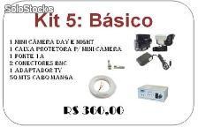 Kit cftv básico, mini câmera, caixa protetora, adaptador tv e acessórios