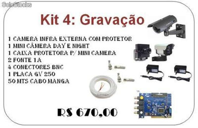 Kit cftv gravação - 1 câmera infra, 1 mini câmera c/ protetor, placa de captura
