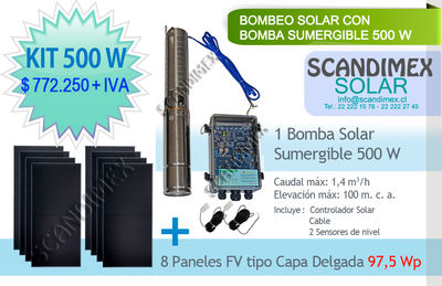 Kit de Bombeo Solar con Bomba Sumergible 500 W