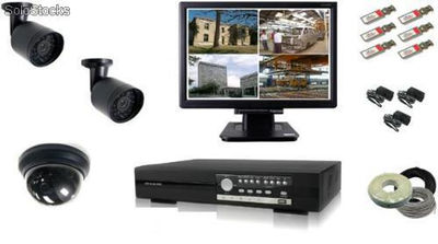 Kit de CCTV =DVR H.264 c/ 250 GB, Monitor LCD 17&quot;, y 3 Camaras c/Instalacion