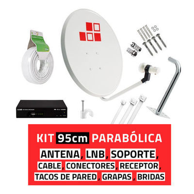 Kit parabólica 95 cm + LNB + Soporte + Cable + Receptor - Foto 2