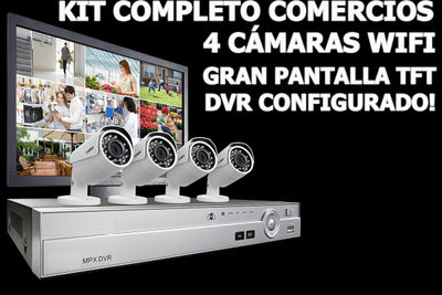 KIT Profesional 4 cámaras inalámbricas con gran pantalla TFT y grabador DVR conf