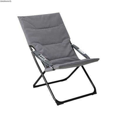 Klappbarer, gepolsterter Liegestuhl mit Kissen, graues Polyester/schwarzer Stahl
