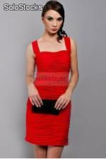Klasyczna drapowana sukienka z szyfonu Arena Stylu, brzoskwiniowy Klasyczna drap - Zdjęcie 2