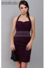 Klasyczna drapowana sukienka z szyfonu Arena Stylu, brzoskwiniowy Klasyczna drap - Zdjęcie 4