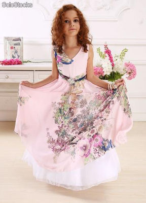 Kleid mit farbigen Stoffdruck Blummen (rosa)