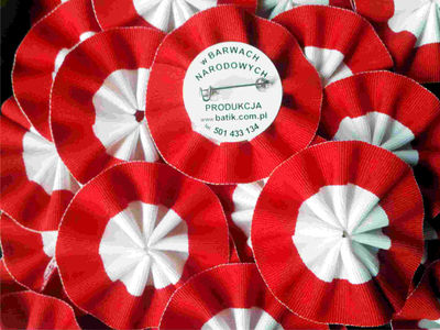 Kokarda, rozeta narodowa biało czerwona w barwach narodowych