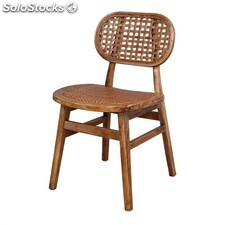 KOLLUR Cadeira de madeira com encosto em malha de rattan