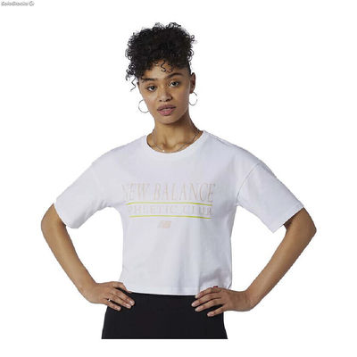Koszulka z krótkim rękawem Damska New Balance Essentials Athletic Club Boxy Biał