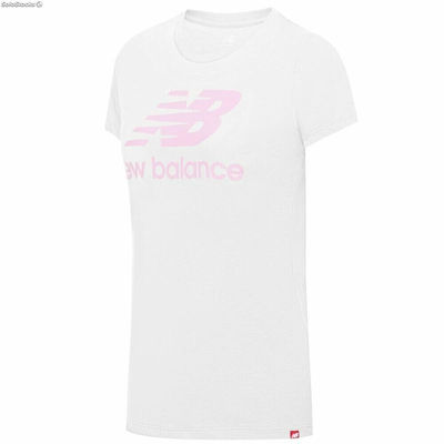 Koszulka z krótkim rękawem Damska New Balance Essentials Stacked Biały