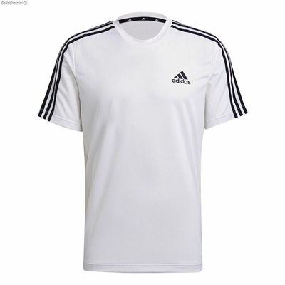Koszulka z krótkim rękawem Męska aeroready Adidas D2M Sport 3 Bandas Biały
