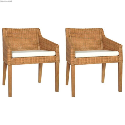 Krzesła stołowe z poduszkami, 2 szt., jasny brąz, rattan