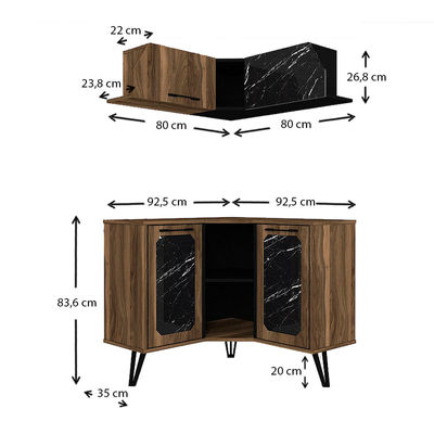 Küchenmöbel-Eck-Set HELGA Nussbaum-Schwarz Marmor-Effekt 92,5x35x83,6cm - Foto 5