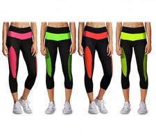 KZ-178 Leggings deportivos hasta el gemelo para mujer transpirables Amarillo