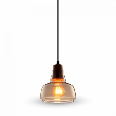 Lampadario con portalampada ambra vetro e legno v-tac vt-7170 - 3819