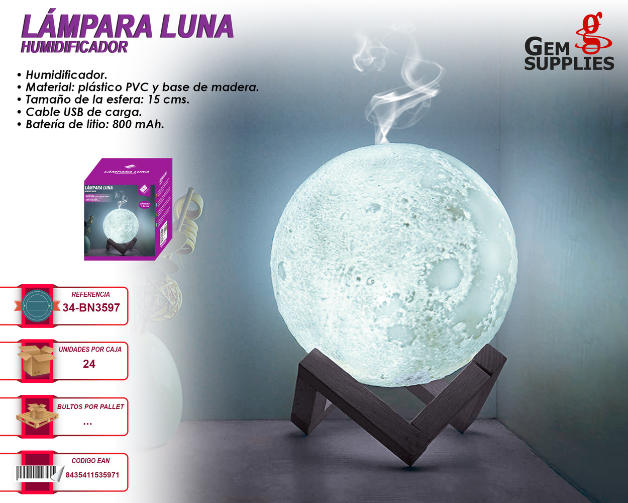 Lampara luna con humidificador de WeHouseware BN3597 – Gem Supplies S.L.