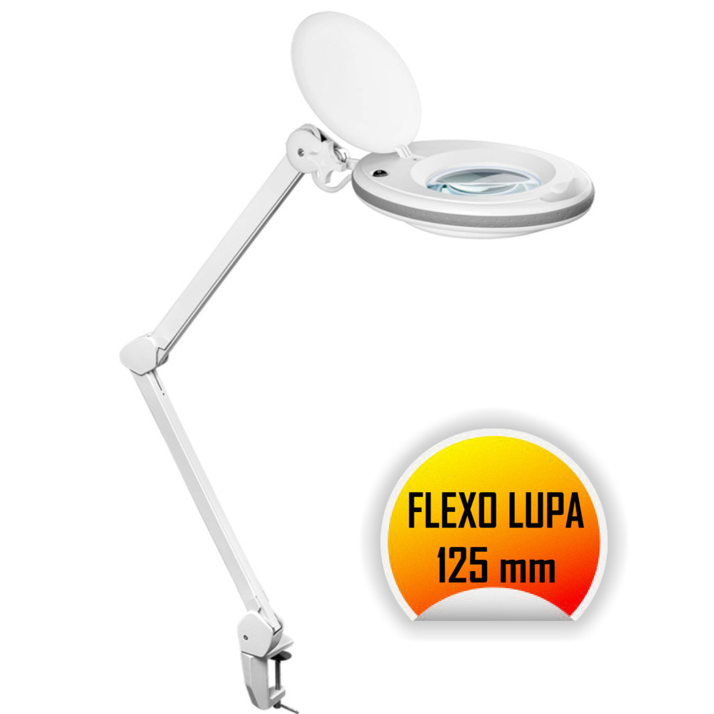 Lámpara lupa LED de luz fría con lupa de 3 aumentos y punto focal de 5  aumentos, modelo 1005T. Mordaza para mesa