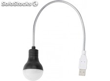 Lamparita USB en forma de bombilla con luz led Blanca y cable flexible.