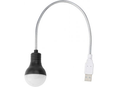 Lamparita USB en forma de bombilla con luz led Blanca y cable flexible.