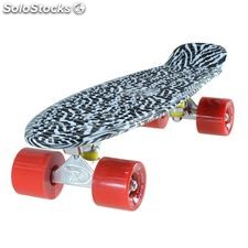 Land Surfer Cruiser Skateboard 22&quot; black &amp; white zebra board solid red wheels