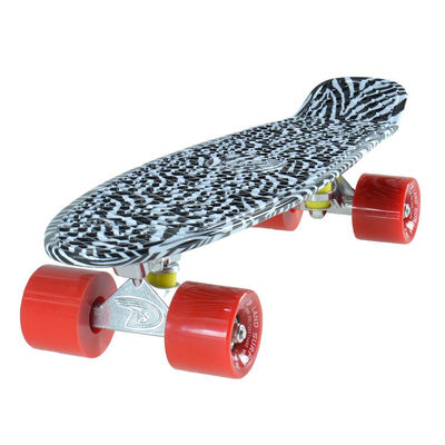 Land Surfer Cruiser Skateboard 22&quot; black &amp; white zebra board solid red wheels