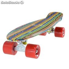 Land Surfer Cruiser Skateboard 22&quot; Multicoloured stripe board solid red wheels