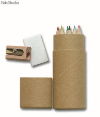 lapices de colores con tubo de carton+borrador+sacapunta